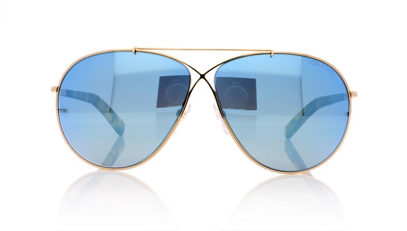 Tom Ford EVA TF0374 Shiny Rose Gold/Blue Mirror Lenses 28X Sunglasses - 61mm | 61
