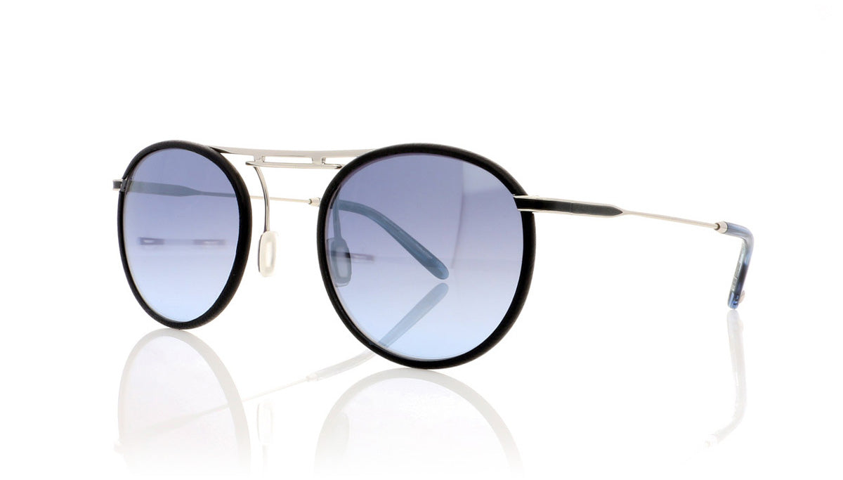 Garrett Leight Cordova 4010 NVYL/SV/INDTL/DLM Navy Leather Sunglasses - Angle