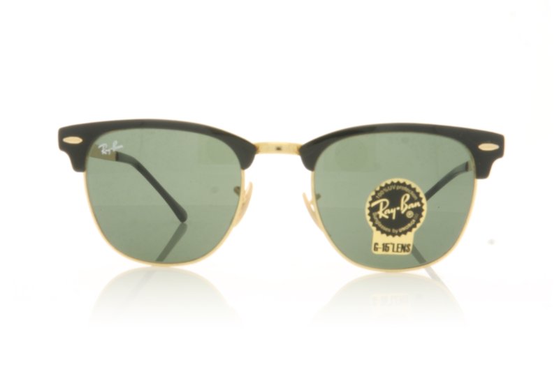 Ray-Ban Clubmaster Metal 0RB3716 Black On Gold 187 Sunglasses - 51mm | 51