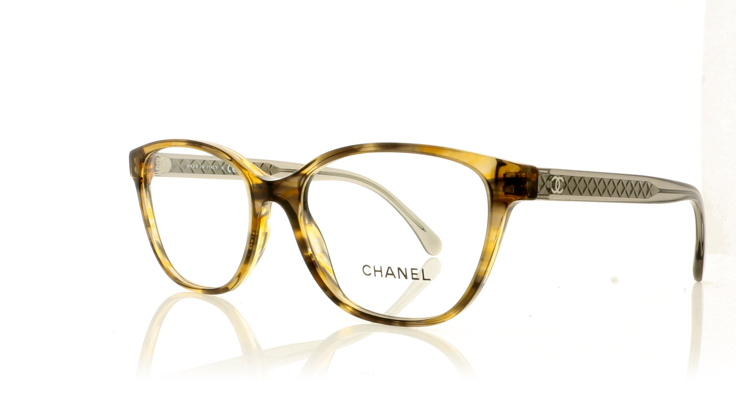 Chanel 0CH3402 1659 Striped Yellow Glasses - Angle