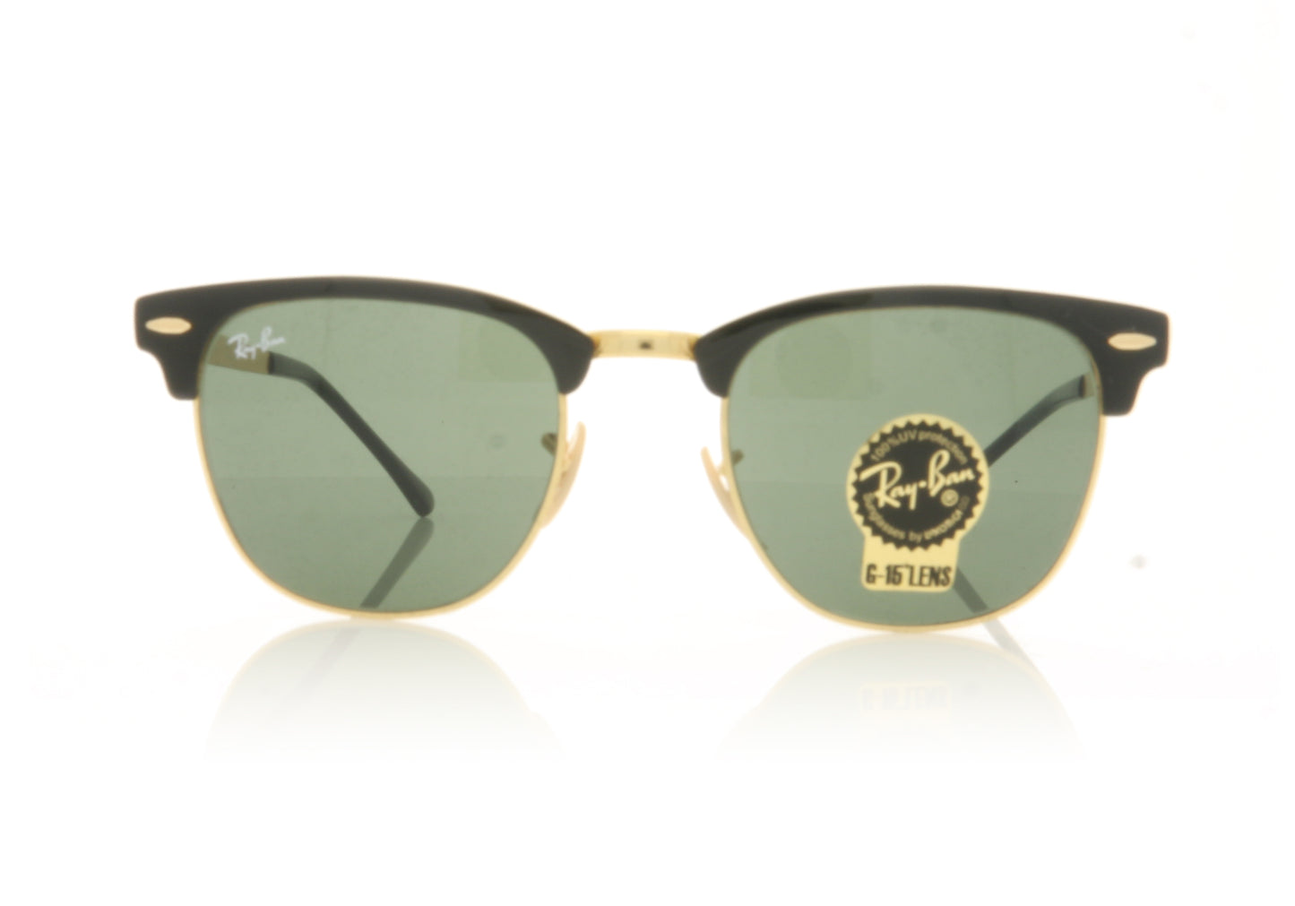 Ray-Ban Clubmaster Metal 187 Gold Top On Black Sunglasses - Front