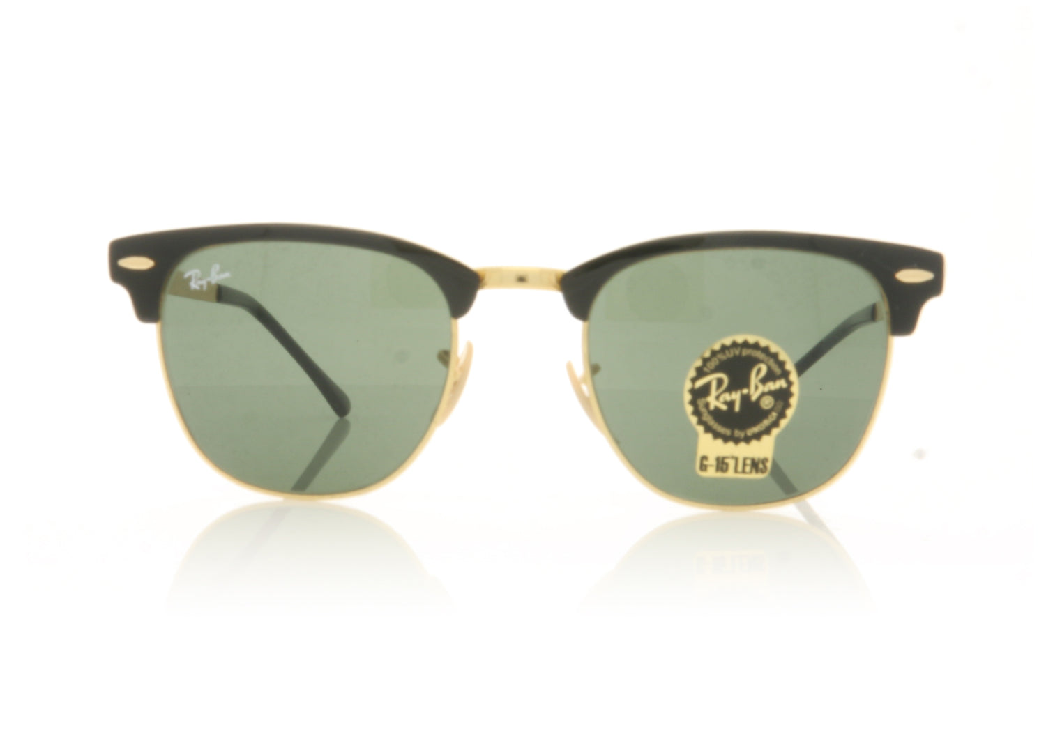 Ray-Ban Clubmaster Metal 187 Gold Top On Black Sunglasses - Front