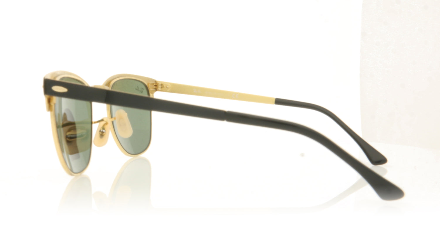 Ray-Ban Clubmaster Metal 187 Gold Top On Black Sunglasses - Side