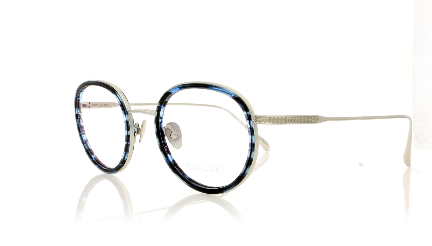 Tom Davies TD635 TD-635 PSSDB Polished Silver-Smoked Deep Blue Glasses - Angle