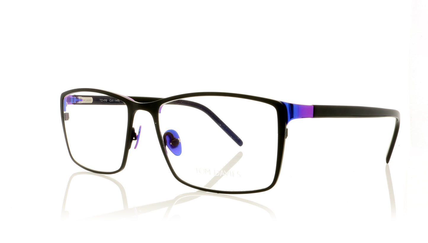 Tom Davies TD498 C1495 Black Electric Blue Glasses - Angle