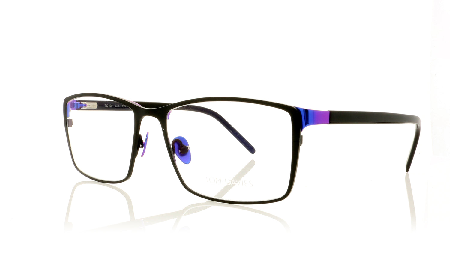 Tom Davies TD498 C1495 Black Electric Blue Glasses - Angle