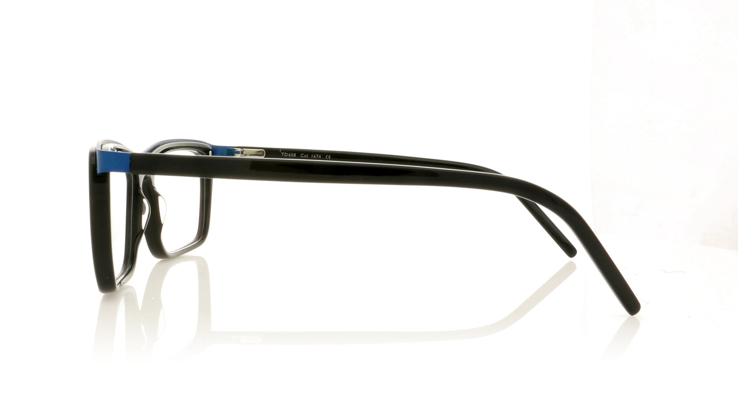 Tom Davies TD608 1674 Polished Black Matt Blue Glasses - Side