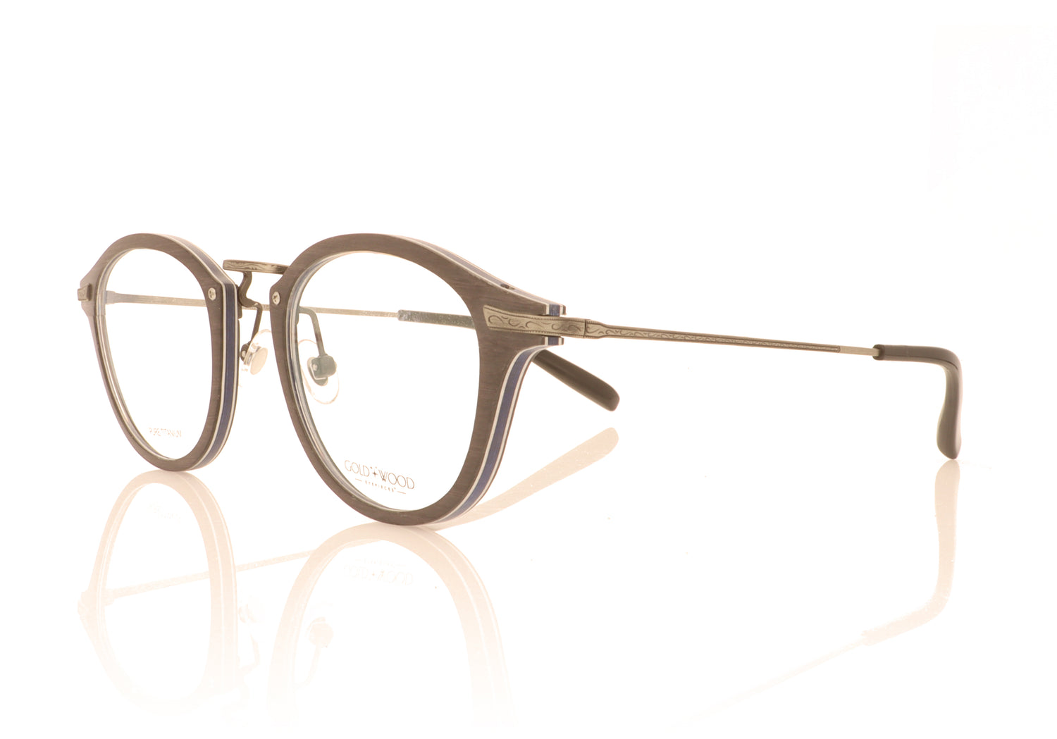Gold & Wood Bora 02-01 Antic siver  Glasses - Angle